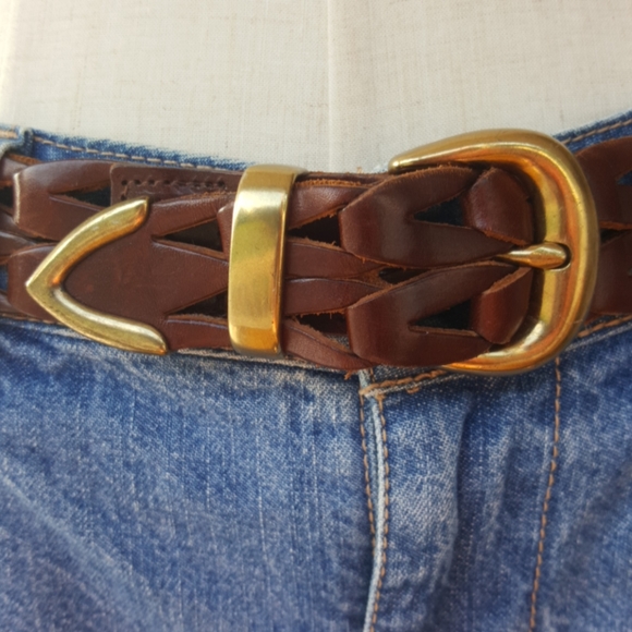 LIMITED ♡ Gorgeous Vintage Soft Genuine Brown Interwoven Design Leather Belt M - Picture 5 of 17